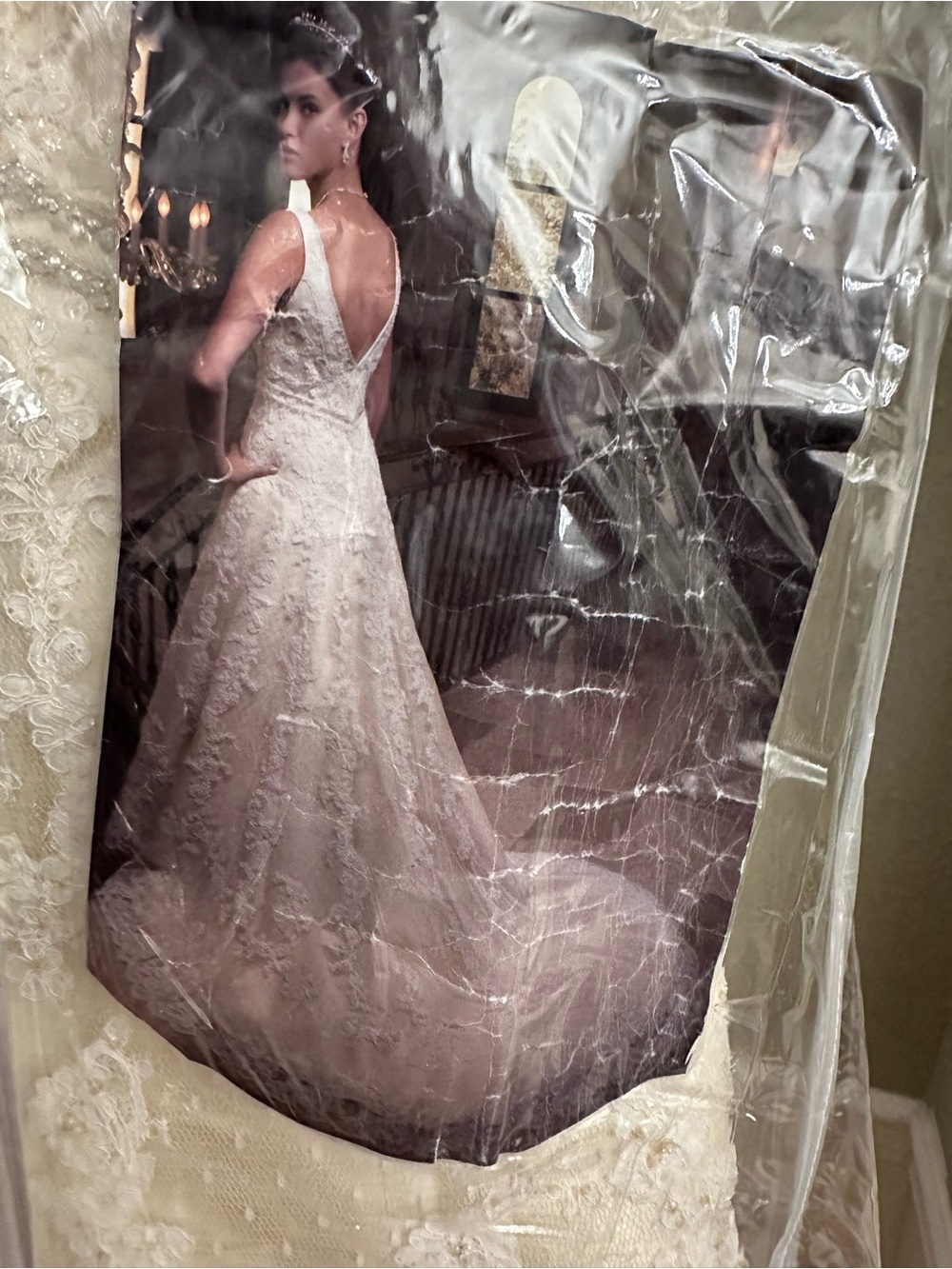 Classic V-Back Lace Wedding Gown in White